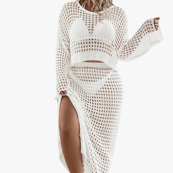 Women's 2 Piece Plus Size Cover Up Sweater and Split Thigh Skirt Set Beach Swim - Picture 1 of 4